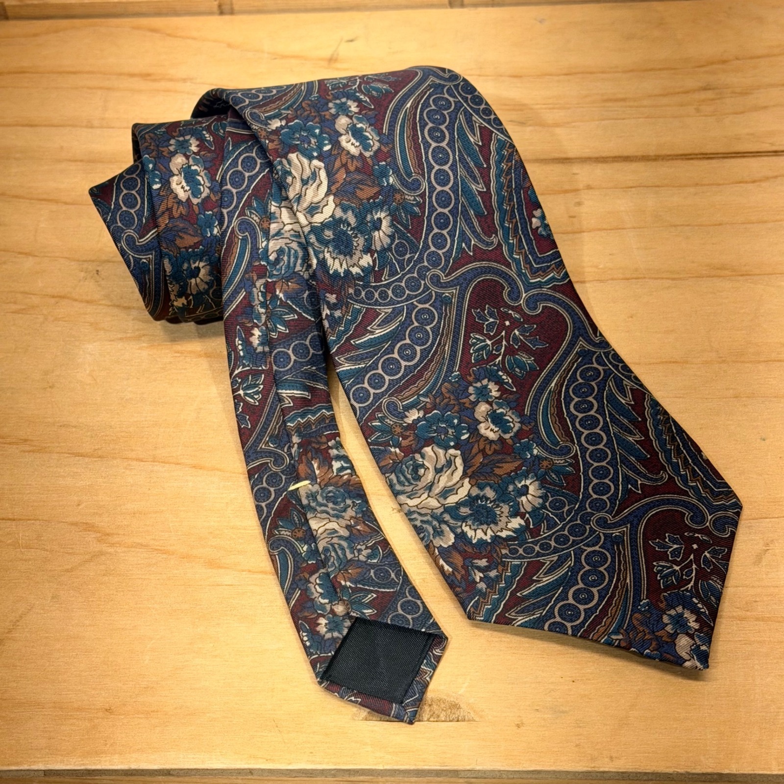 Pure Silk By Wembley Mens Tie Burgundy Teal Paisley Floral Silk Necktie Classic